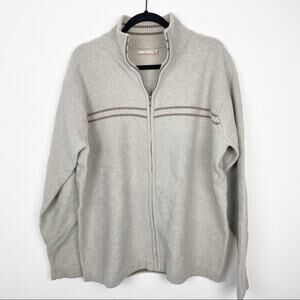 Vtg Celio Mens 100% Lambswool Full Zip Sweater Jacket Size XL Tan Center Stripe
